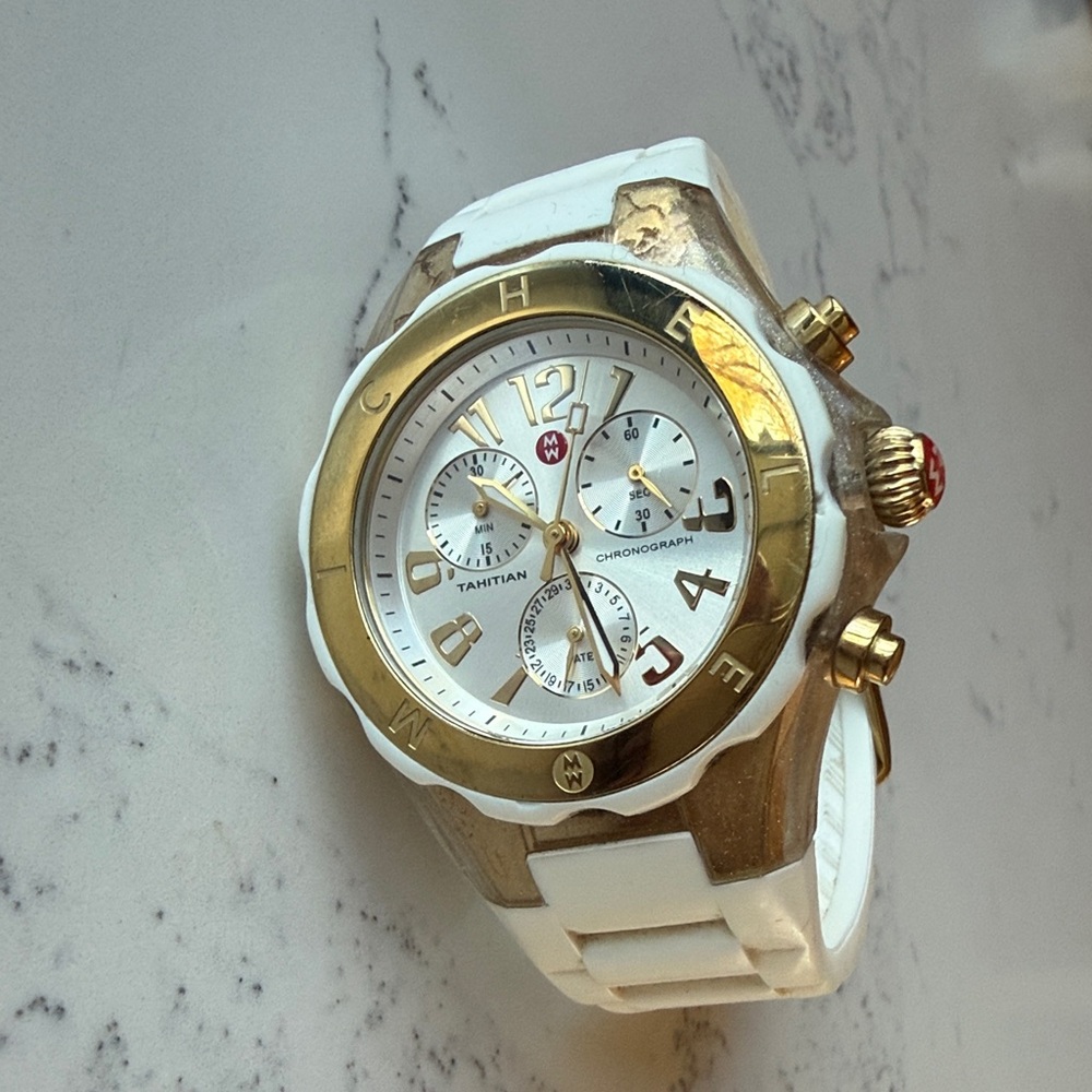 Michele Jellybean Silicone Strap Watch White and Gold Color